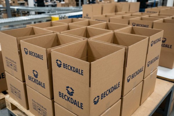 Modern UK fulfilment warehouse with beauty products being pa